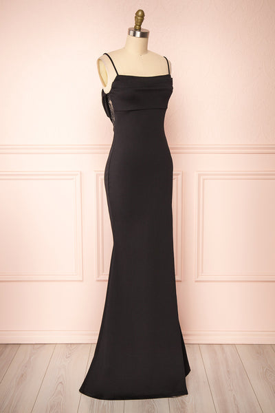 Birna Black Cowl Neck Maxi Dress w/ Slit | Boutique 1861 side view