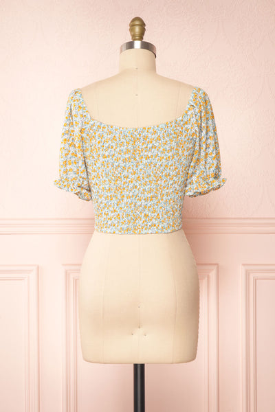 Bisha Green Floral Puffy Sleeve Crop Top | Boutique 1861 back view
