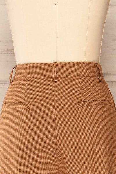 Bjork Caramel Plaid High-Waisted Straight Leg Pants | La petite garçonne back close-up