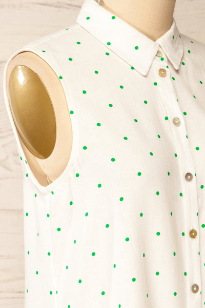 Blainville Sleeveless Polka-Dot Button-Up | La petite garçonne side close-up