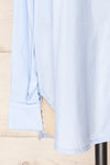 Blairr Blue Oversized Long Sleeve Button-Up Shirt | La petite garçonne side bottom close-up