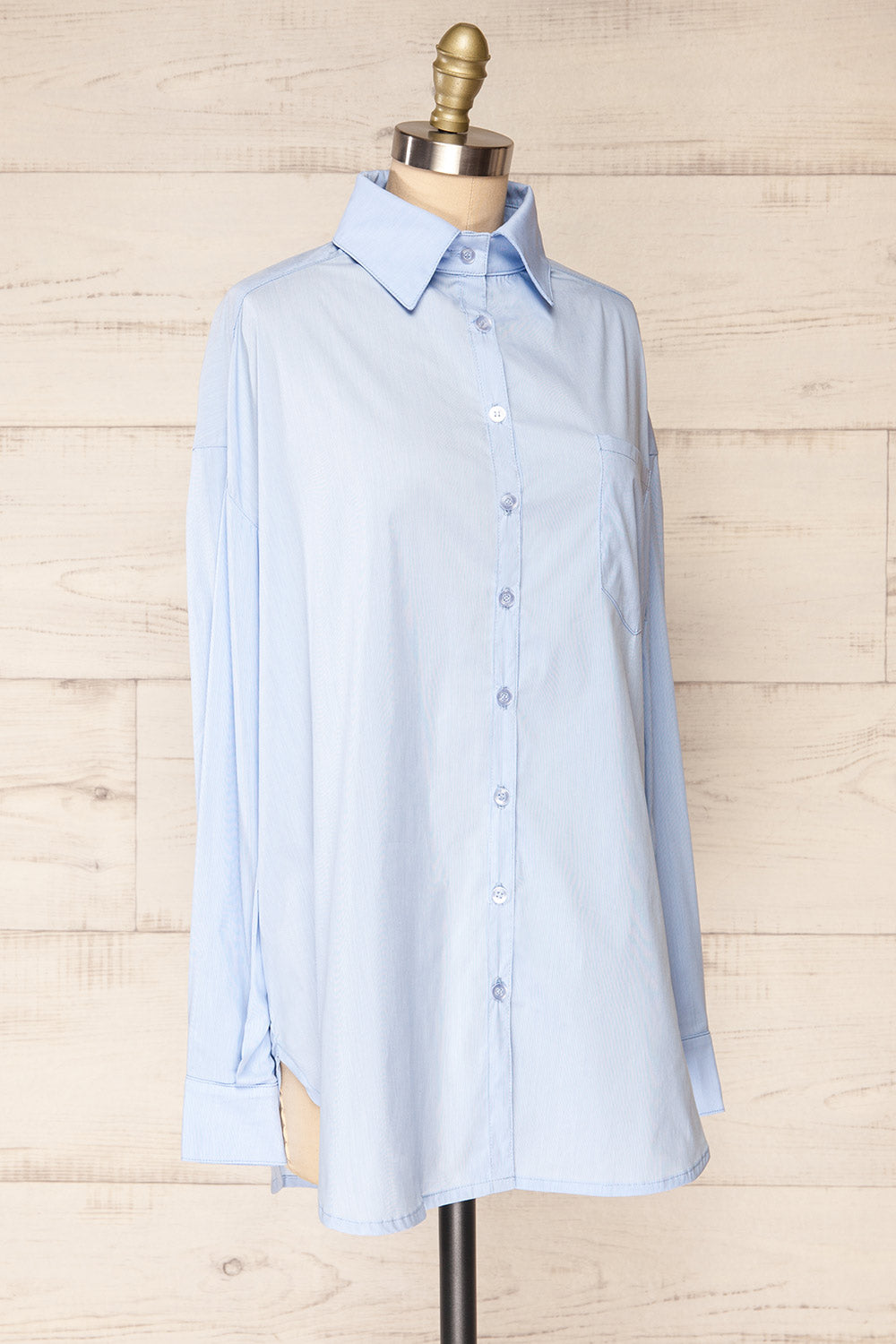 Blairr Blue Oversized Long Sleeve Button-Up Shirt | La petite garçonne side view