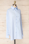 Blairr Blue Oversized Long Sleeve Button-Up Shirt | La petite garçonne side view