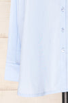 Blairr Blue Oversized Long Sleeve Button-Up Shirt | La petite garçonne front bottom close-up