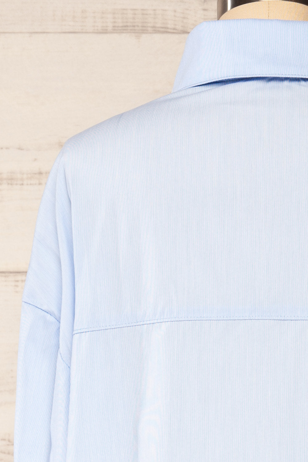 Blairr Blue Oversized Long Sleeve Button-Up Shirt | La petite garçonne back close-up