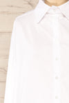 Blairr White Long Sleeve Button-Up Shirt | La petite garçonne front close-up