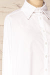 Blairr White Long Sleeve Button-Up Shirt | La petite garçonne side close-up
