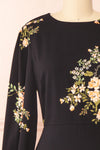 Blomey Black Short Floral Dress w/ Long Sleeves | Boutique 1861 front close-up