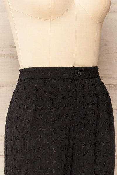 Boadilla Embroidered Black Chiffon Pants | La petite garçonne side close-up