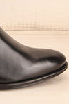 Bobby Black Leather Heeled Ankle Boots side font close-up | La Petite Garçonne