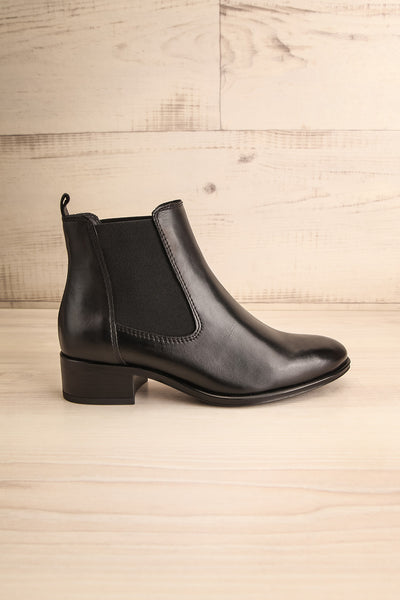 Bobby Black Leather Heeled Ankle Boots side view | La Petite Garçonne
