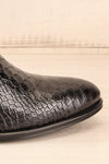 Bobby Snake Black Snakeskin Heeled Ankle Boots side front close-up | La Petite Garçonne
