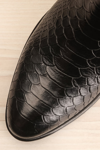 Bobby Snake Black Snakeskin Heeled Ankle Boots flat lay close-up | La Petite Garçonne