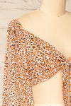 Bomil Leopard Print Crop Top w/ Puff Sleeve | La petite garçonne side close-up