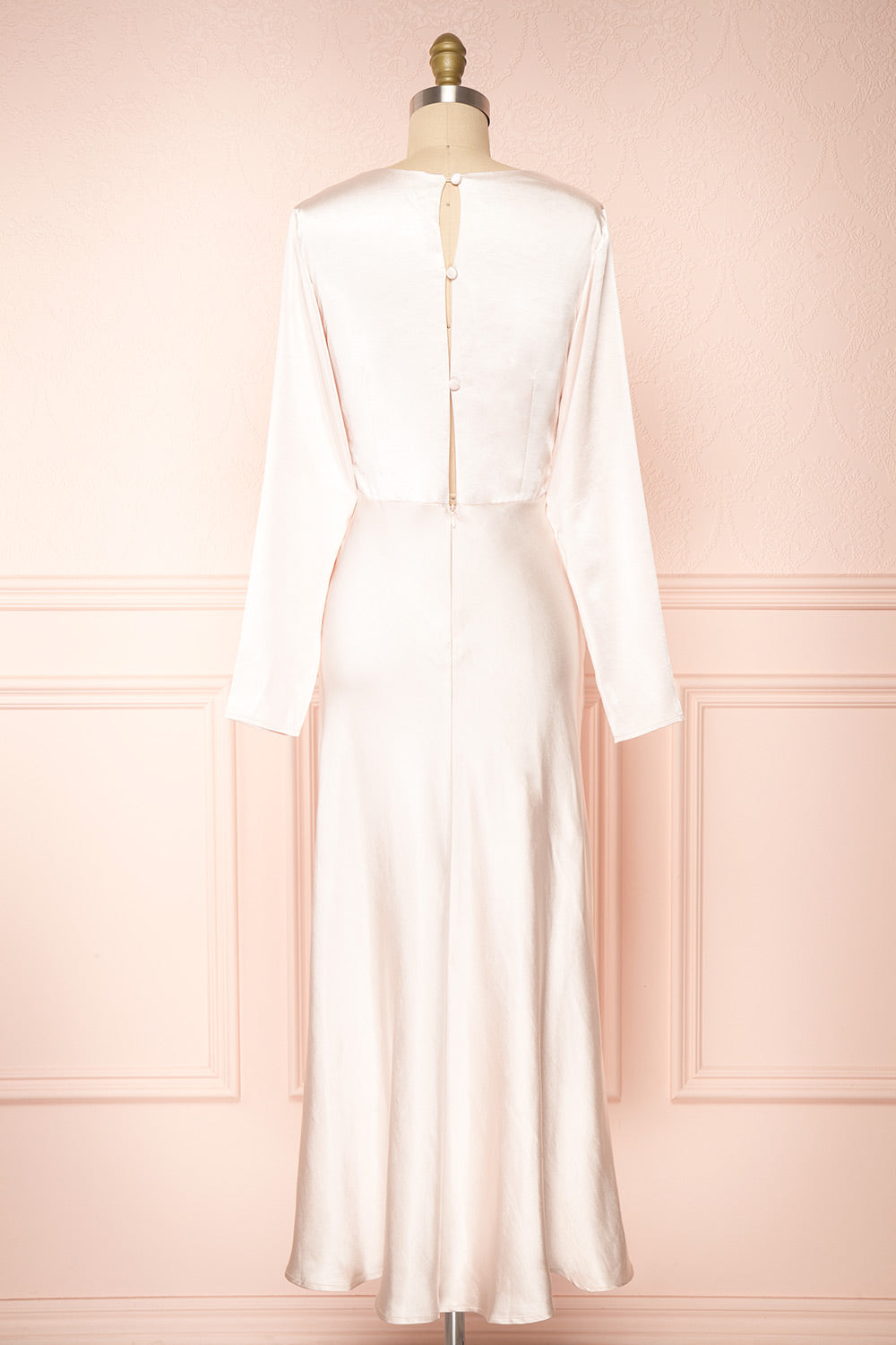 Bonnie Champagne Long Sleeve Silky Maxi Dress | Boutique 1861  back view 