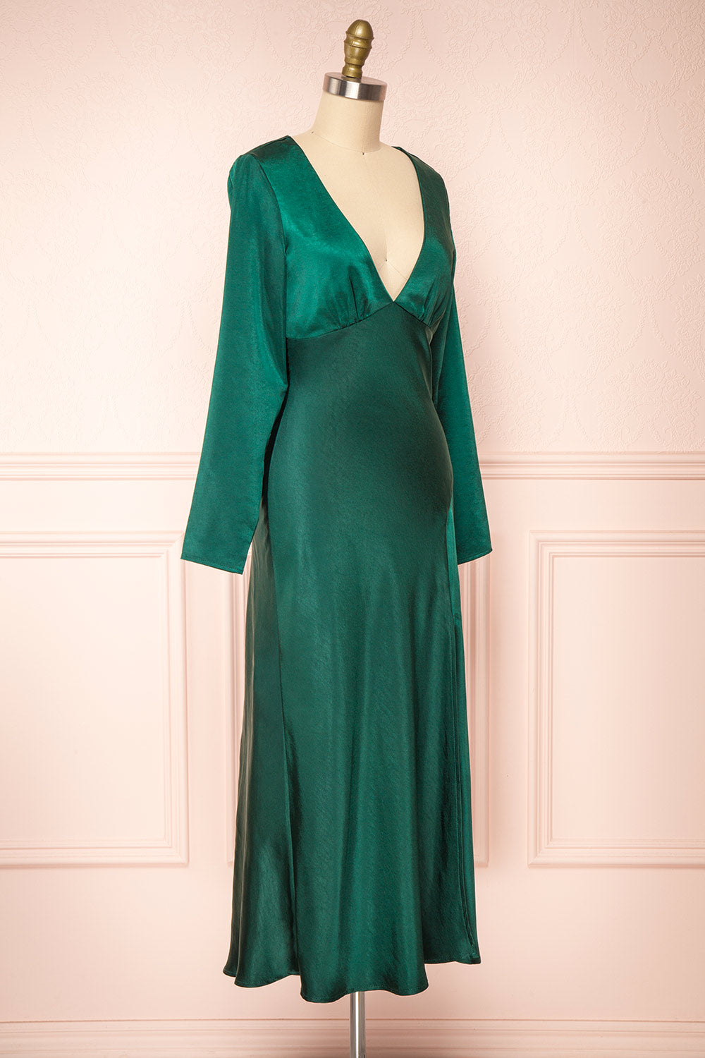 Bonnie Green Long Sleeve Silky Maxi Dress | Boutique 1861  side view 