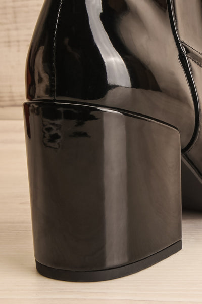 Boon Black Patent Matt & Nat Heel Ankle Boots back heel close-up | La Petite Garçonne