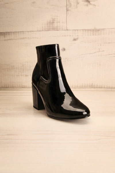 Boon Black Patent Matt & Nat Heel Ankle Boots front view | La Petite Garçonne