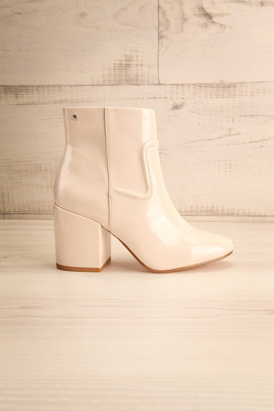 Boon Cream Patent Matt & Nat Heel Ankle Boots side close-up | La Petite Garçonne