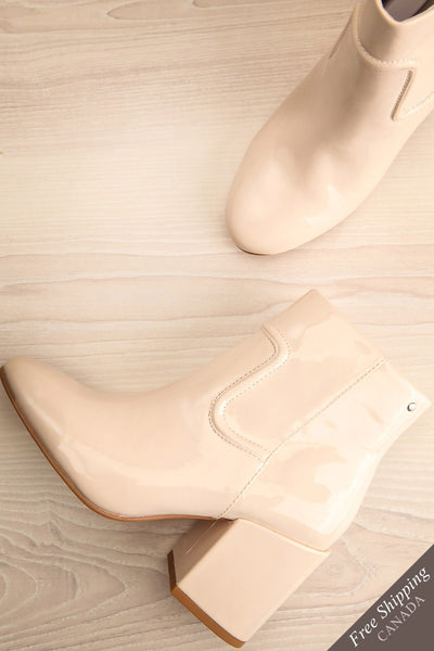 Boon Cream Patent Matt & Nat Heel Ankle Boots flat lay | La Petite Garçonne