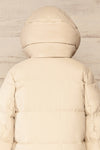 Borough Beige Puffer Coat w/ Front Pockets | La petit garçonne back hood close-up