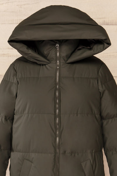 Borough Khaki Puffer Coat w/ Front Pockets | La petite garçonne front hood