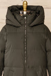 Borough Khaki Puffer Coat w/ Front Pockets | La petite garçonne front close-up
