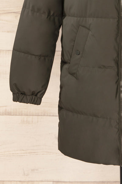 Borough Khaki Puffer Coat w/ Front Pockets | La petite garçonne sleeve