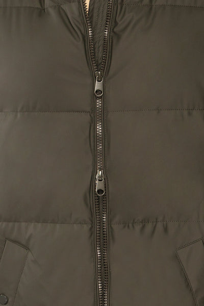 Borough Khaki Puffer Coat w/ Front Pockets | La petite garçonne fabric fabric