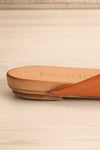 Botha Coffee Tan Slip-On Sandals | La petite garçonne side back close-up