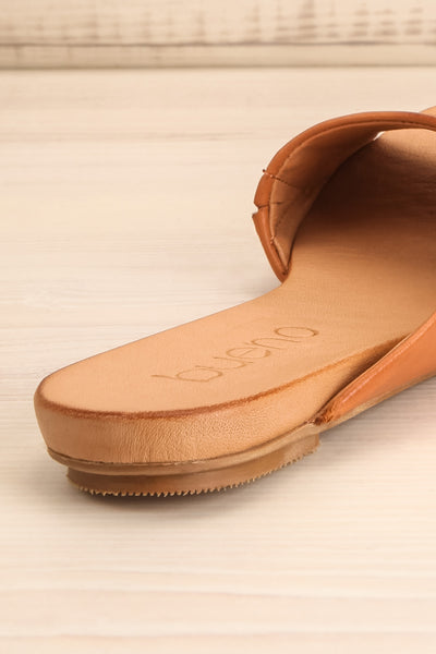 Botha Coffee Tan Slip-On Sandals | La petite garçonne back close-up
