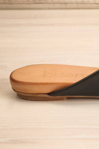 Botha Espresso Black & Tan Slip-On Sandals | La petite garçonne side back close-up