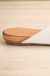 Botha Milk White & Tan Slip-On Sandals | La petite garçonne side back close-up
