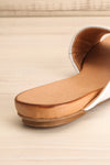 Botha Milk White & Tan Slip-On Sandals | La petite garçonne back close-up