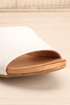 Botha Milk White & Tan Slip-On Sandals | La petite garçonne front close-up