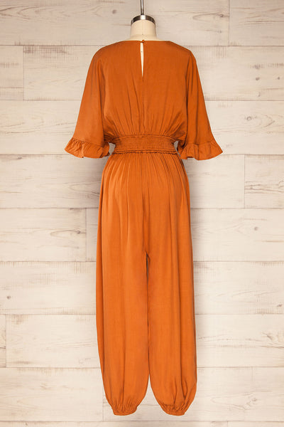 Botosani Orange Short Sleeve V-Neck Jumpsuit | La petite garçonne  back view