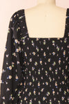 Bourgas Short Ruched Dress w/ Floral Pattern | Boutique 1861 back close-up