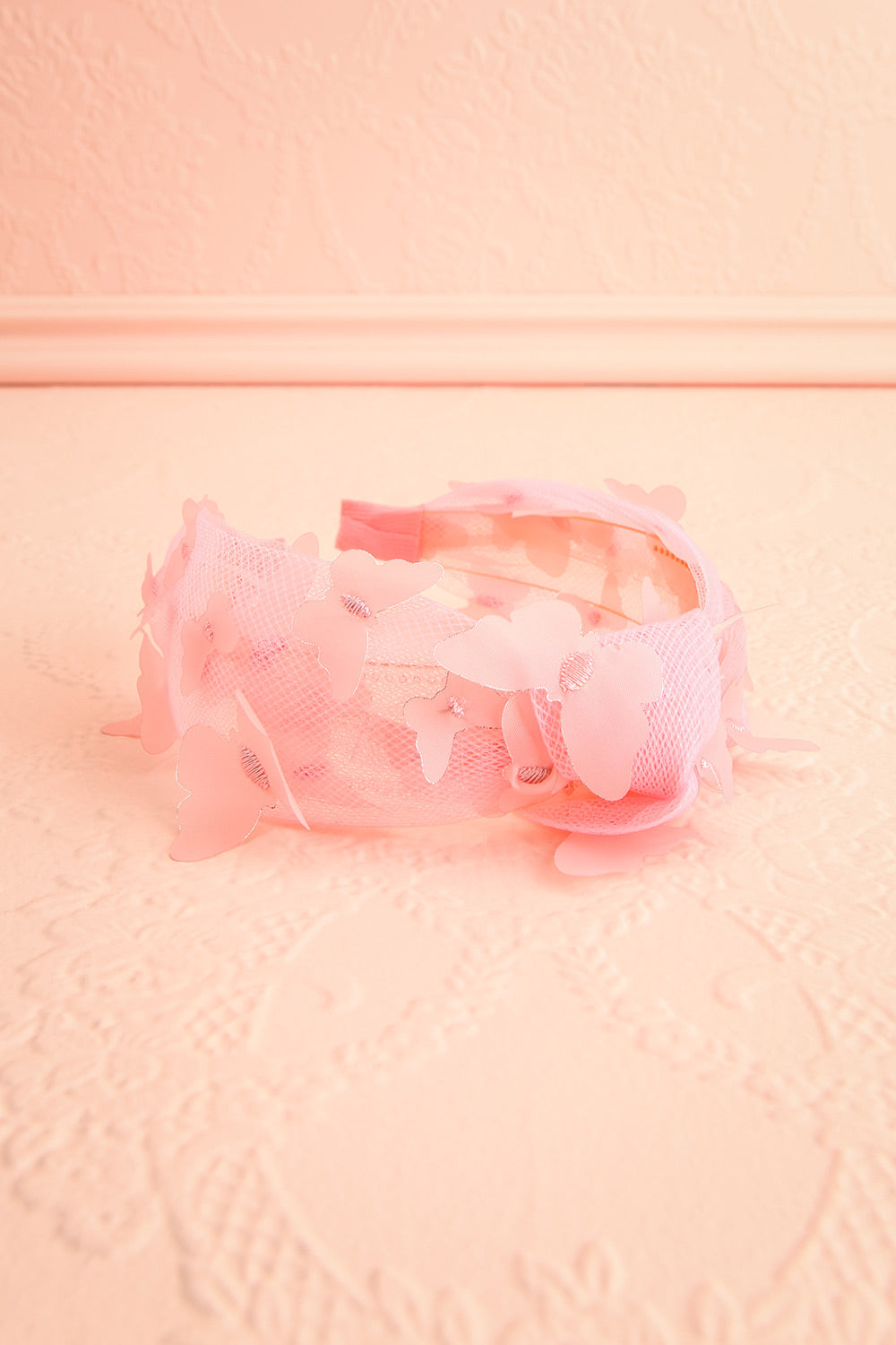 Bouterfla Pink Tulle Knotted Headband w/ Butterflies | Boutique 1861 flat view