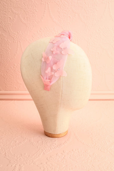Bouterfla Pink Tulle Knotted Headband w/ Butterflies | Boutique 1861 side view