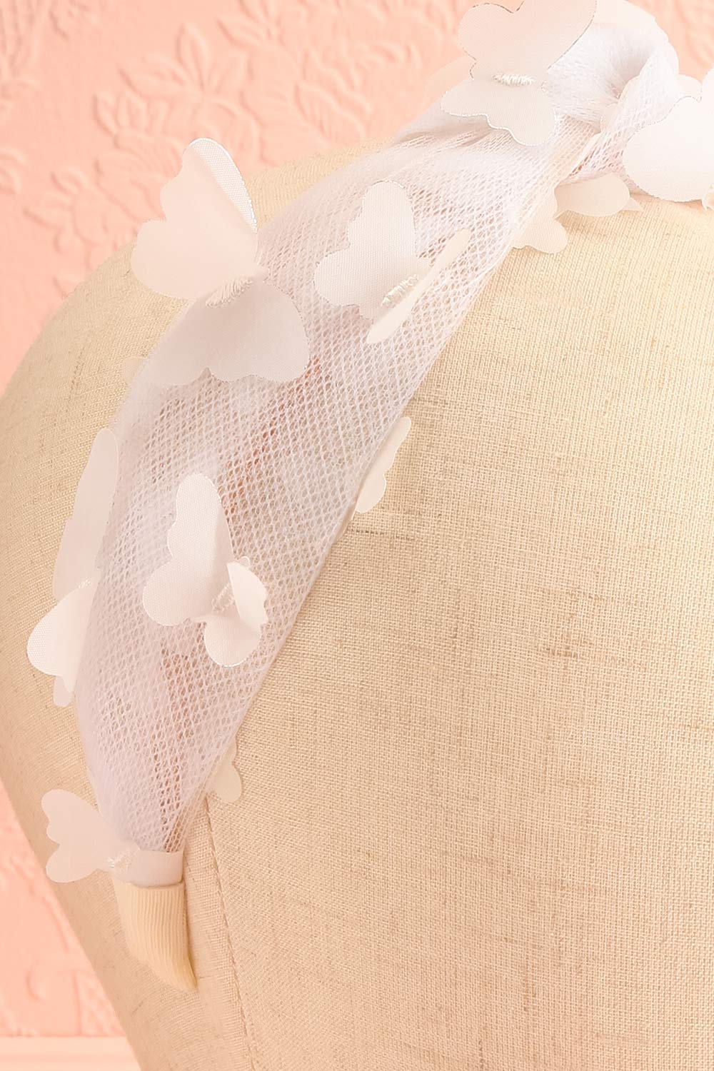 Bouterfla White Tulle Knotted Headband w/ Butterflies | Boutique 1861 front close-up