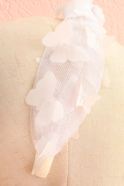 Bouterfla White Tulle Knotted Headband w/ Butterflies | Boutique 1861 side close-up