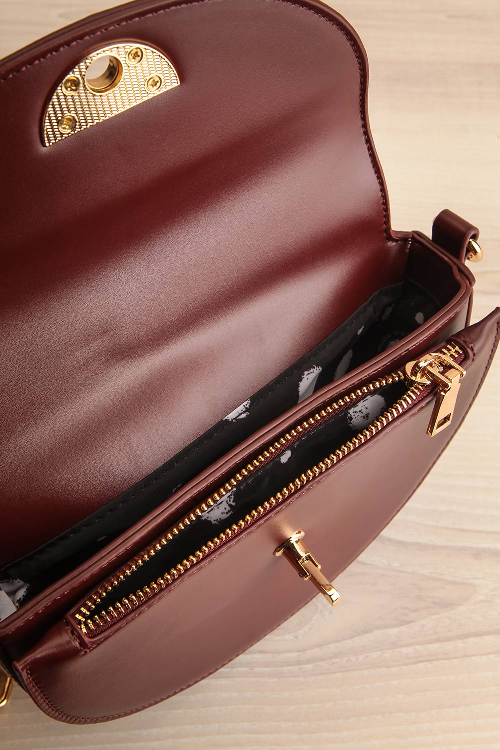 Braite Burgundy Half-Moon Crossbody Bag | La petite garçonne inside