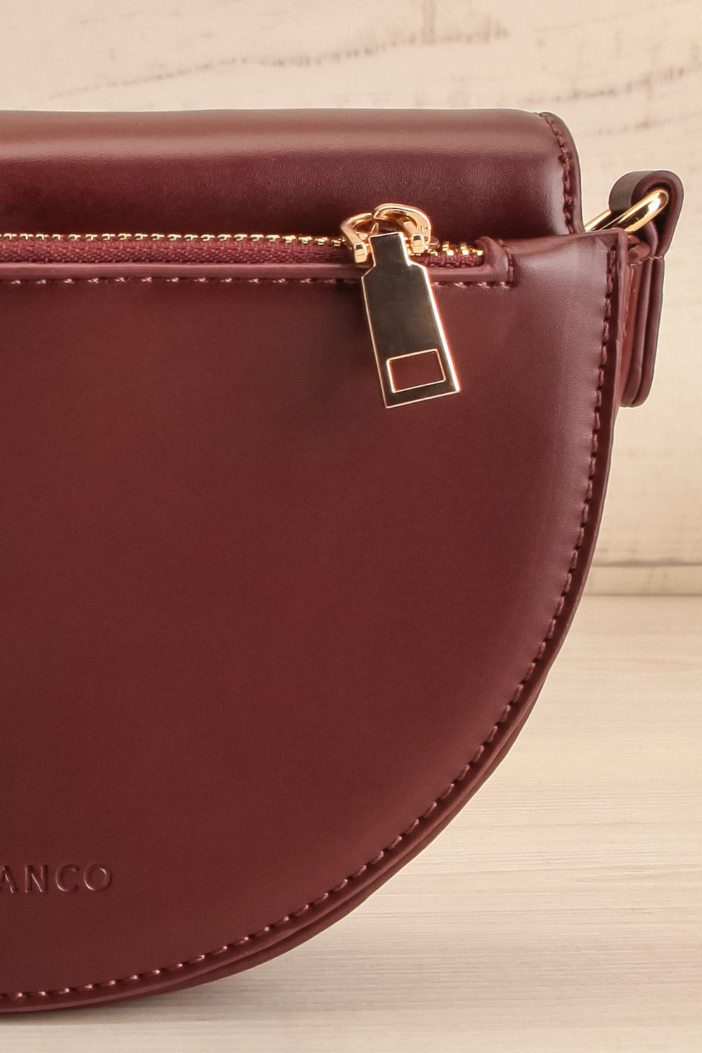 Braite Burgundy Half-Moon Crossbody Bag | La petite garçonne back close-up