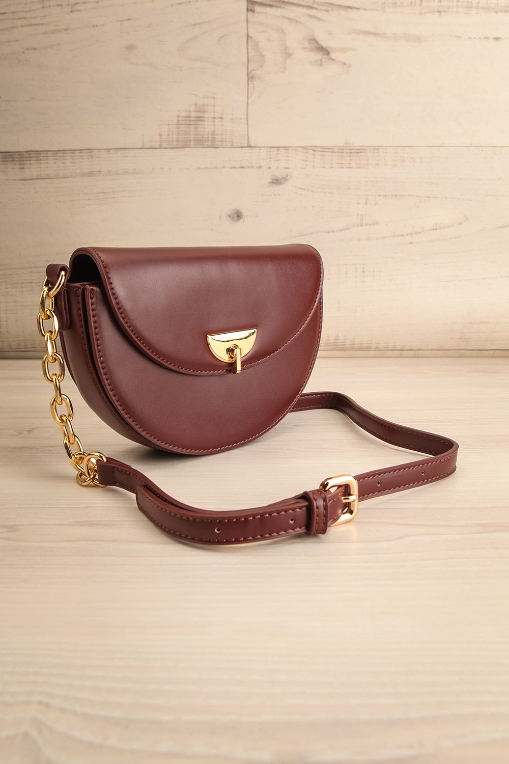 Braite Burgundy Half-Moon Crossbody Bag | La petite garçonne side view