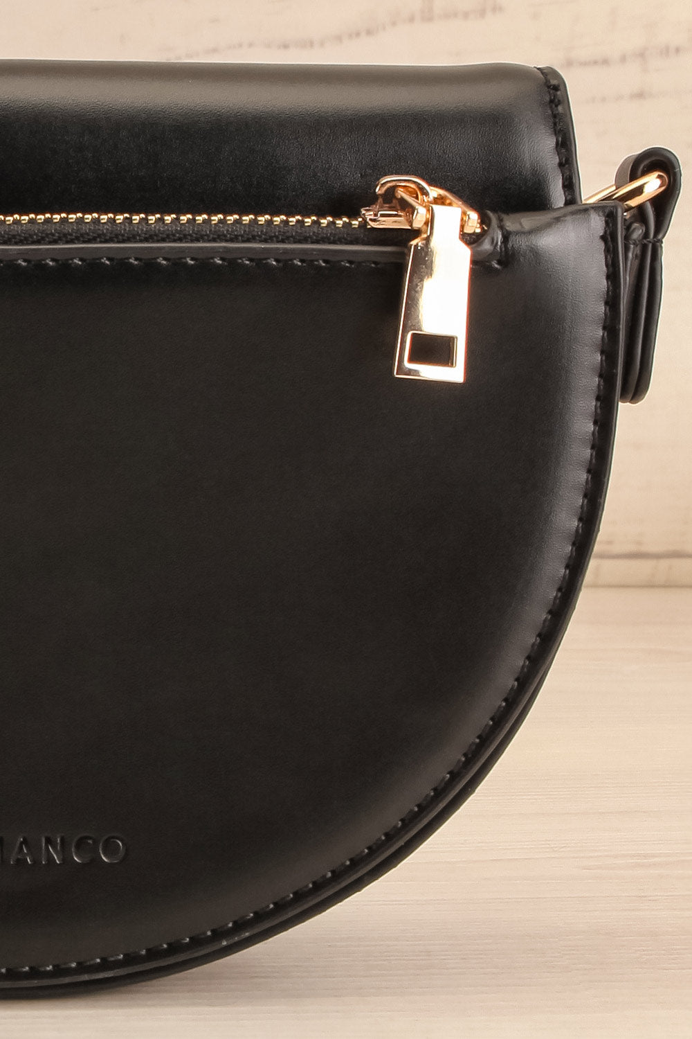 Braite Black Half-Moon Crossbody Bag | La petite garçonne back close-up