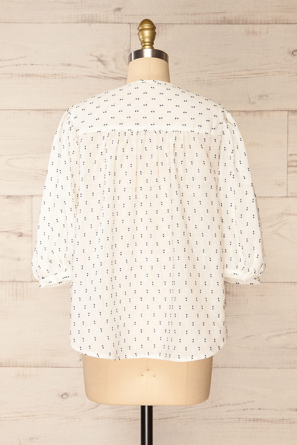 Brampton White 3/4 Sleeve Blouse w/ Embroidery | La petite garçonne back view