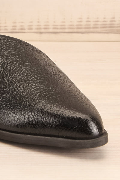 Brandia Glossy Black Slip-On Shoes | La Petite Garçonne Chpt. 2 front close-up