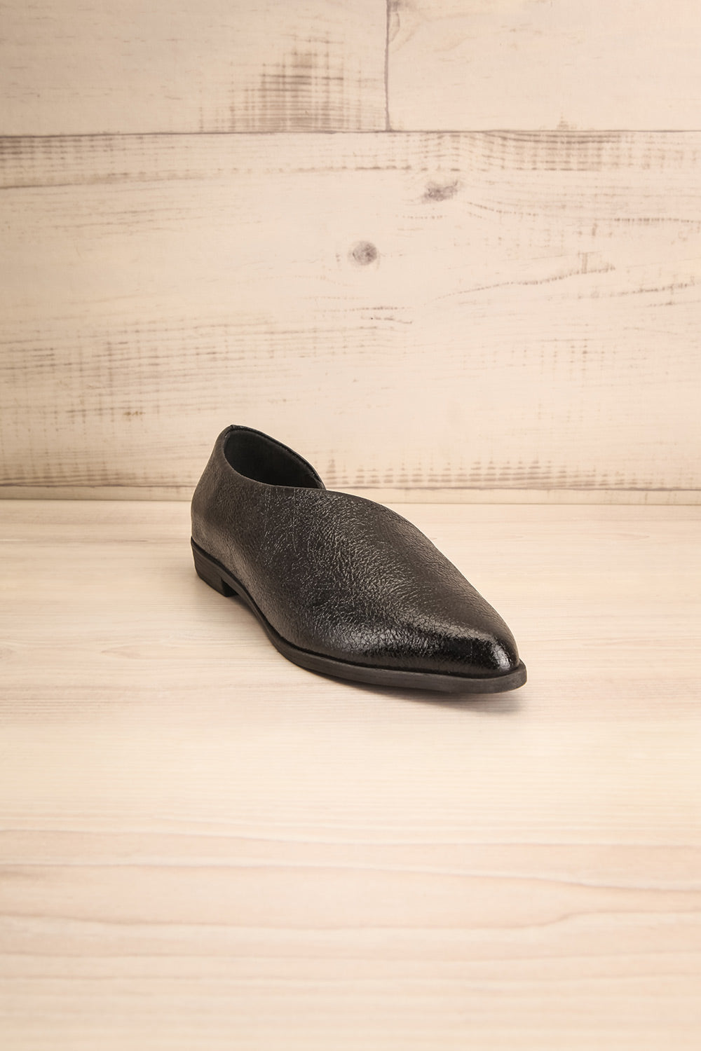 Brandia Glossy Black Slip-On Shoes | La Petite Garçonne Chpt. 2 front view