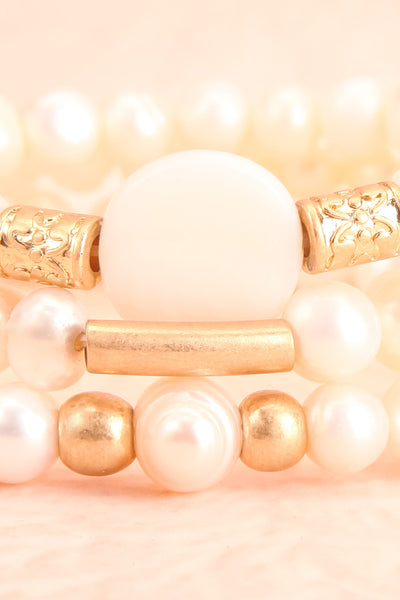 Bratislava Set of Pearl Bracelets w Golden Beads close-up | Boutique 1861