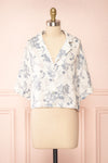 Bredig Blue Short Sleeve Floral Cropped Blouse | Boutique 1861 front view